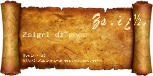 Zsigri Ágnes névjegykártya